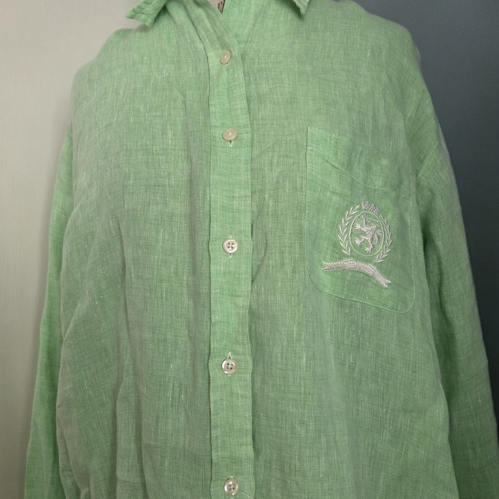 Vtg & NWT Tommy Hilfiger Light Green 100% Linen Top (Cover-up) - Picture 5 of 16